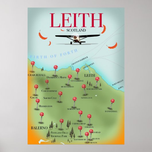 Leith Scotland stijlkaart Poster (Voorkant)