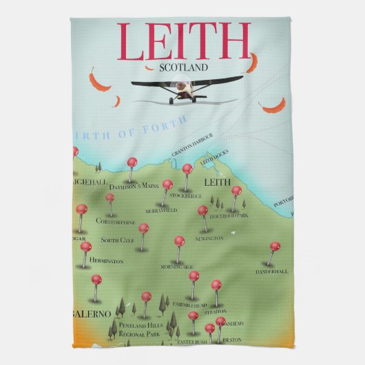 Leith Scotland stijlkaart Theedoek (Verticaal)