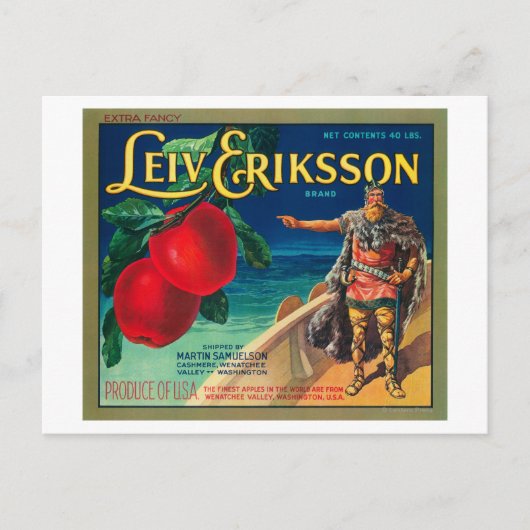 Leiv Eriksson Apple Label - Cashmere, WA Briefkaart (Voorkant)