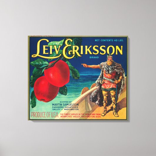 Leiv Eriksson Apple Label - Cashmere, WA Canvas Afdruk (Voorkant)