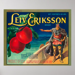 Leiv Eriksson Apple Label - Cashmere, WA Poster