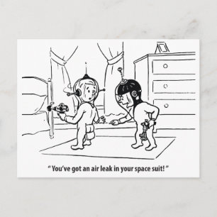 Lek in ruimtepak, Humoristisch, Antiek Briefkaart