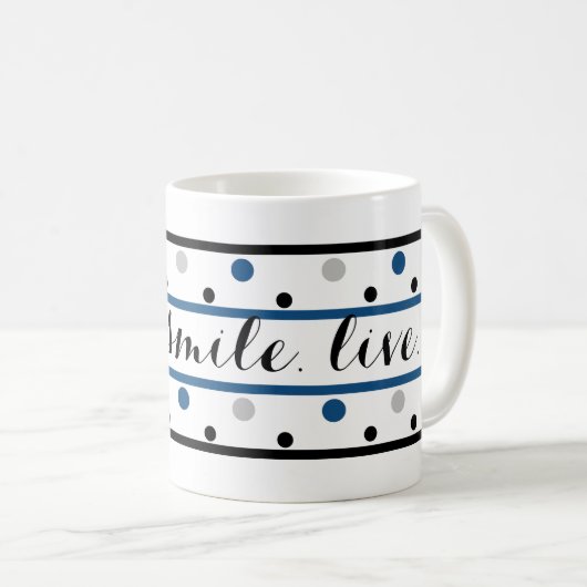 Lekende blauwe zilveren zwarte poolpunten koffiemok (Voorkant rechts)