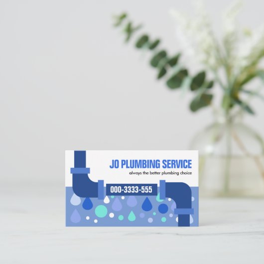 Lekkende Blauwe Pijp Waterdruppels Loodgieterscont Visitekaartje (Staand voorkant)
