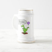 Lekkende groene, grappige drakendraak-cartoon bierpul (Voorkant links)