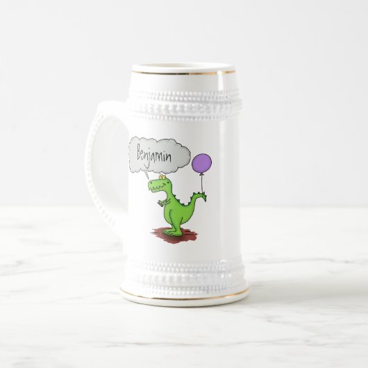 Lekkende groene, grappige drakendraak-cartoon bierpul (Voorkant links)