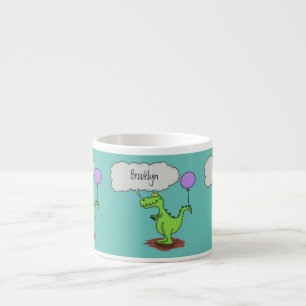 Lekkende groene, grappige drakendraak-cartoon espresso kop
