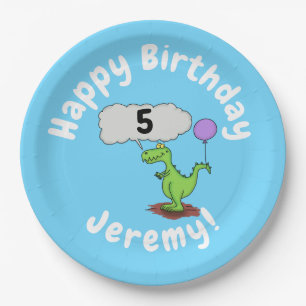 Lekkende groene, grappige drakendraak-cartoon papieren bordje