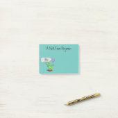 Lekkende groene, grappige drakendraak-cartoon post-it® notes (Op bureau)