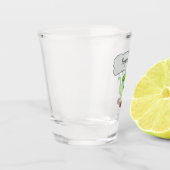 Lekkende groene, grappige drakendraak-cartoon shot glas (Links)