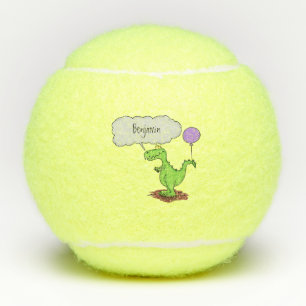 Lekkende groene, grappige drakendraak-cartoon tennisballen