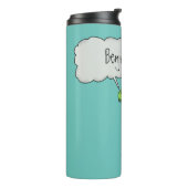 Lekkende groene, grappige drakendraak-cartoon thermosbeker (Gedraaid links)