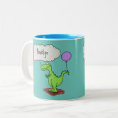 Lekkende groene, grappige drakendraak-cartoon tweekleurige koffiemok (Voorkant links)