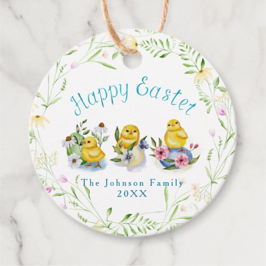 Lekkende kippen Pasen Waterverf Aangepast Bedankjes Labels (Voorkant)