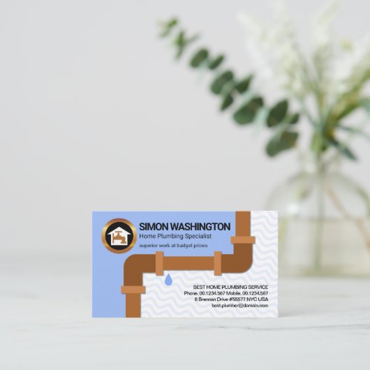 Lekkende leidingleiding (Blue Wavy Water Pipe Fitt Visitekaartje (Staand voorkant)