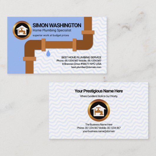 Lekkende leidingleiding (Blue Wavy Water Pipe Fitt Visitekaartje (Voorkant / Achterkant)