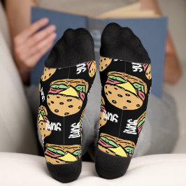 Lekker Koel foodie patroon van Hamburgers zwart Sokken