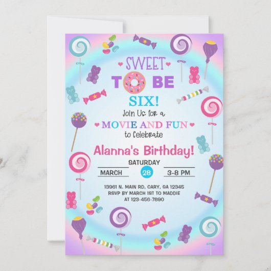 Lekker om zes candyland verjaardagsuitnodiging te  kaart (Voorkant)