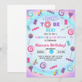 Lekker om zes candyland verjaardagsuitnodiging te  kaart (Voorkant / Achterkant)