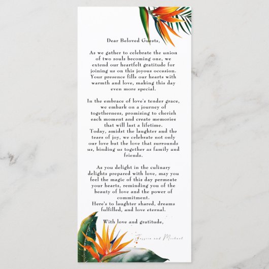 Lekker tekst Paradijselijke bruiloft menu Birds of (Achterkant)