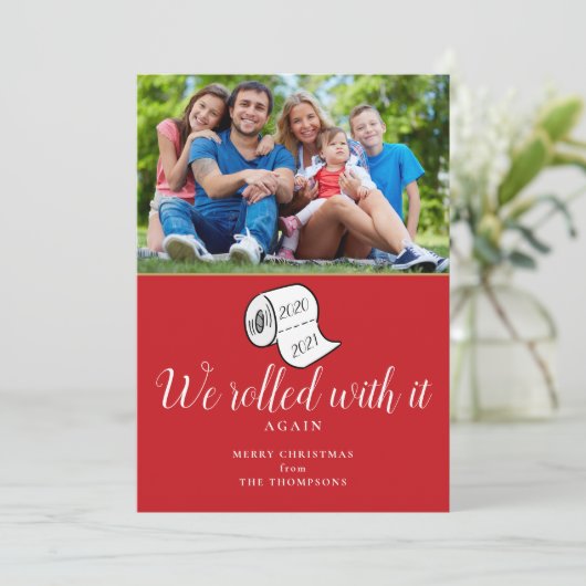 Lekker We Hebben Er Om Gelachen Foto Kerstmis Feestdagenkaart (Staand voorkant)