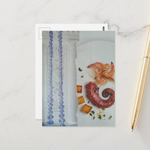 Lekker zeevoedsel in een surreële kamer collage briefkaart