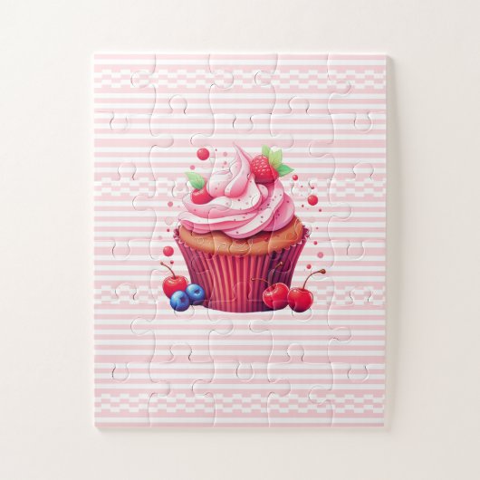 Lekkere Aardbei Cupcake Roze Witte Puzzels  (Verticaal)
