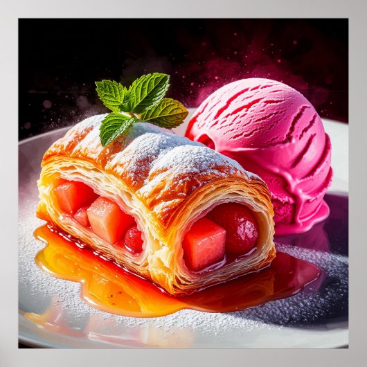 Lekkere bladerdeeg dessert met framboos poster (Voorkant)