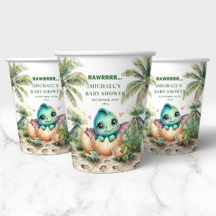 Lekkere Blauwe Dino Baby Shower Komt Eraan Papieren Bekers