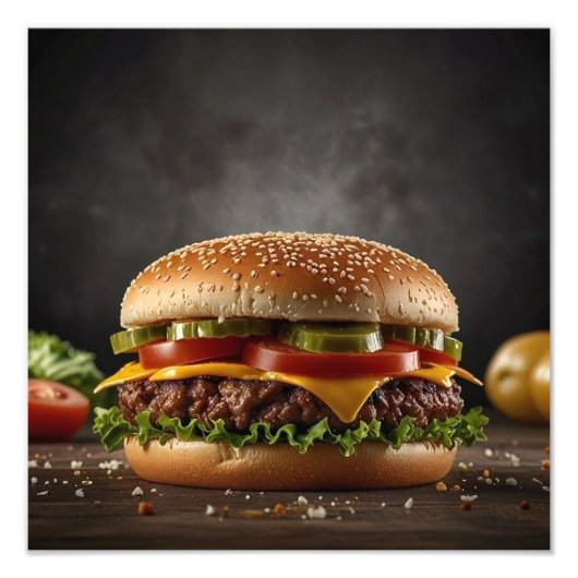 lekkere cheeseburger foto afdruk (Voorkant)
