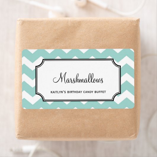 Lekkere chevron blauw custom snoep buffetpot bulk etiket (Insitu)