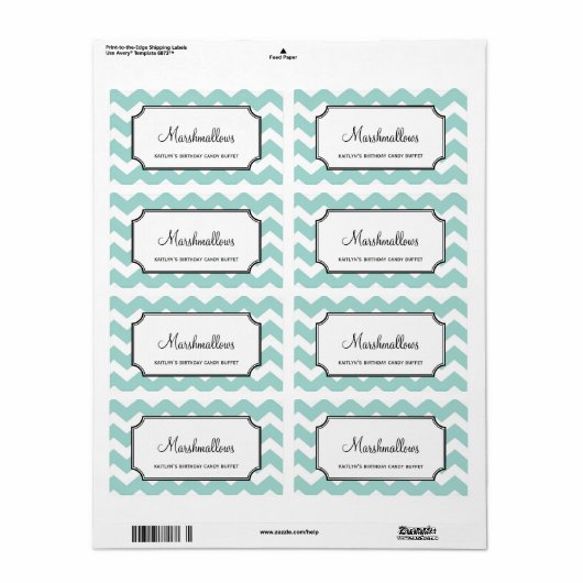 Lekkere chevron blauw custom snoep buffetpot bulk etiket (Full Sheet)