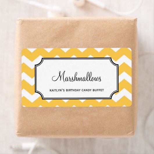 Lekkere chevron geel custom snoep buffetpot bulk etiket (Insitu)