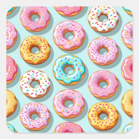 Lekkere creamedonuts blauw vierkante sticker (Voorkant)