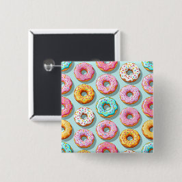 Lekkere crème donuts blauw vierkante button 5,1 cm