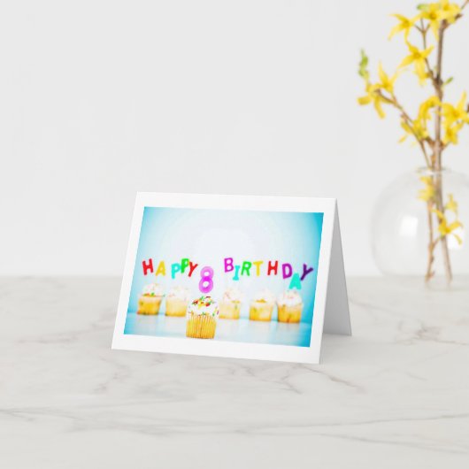 LEKKERE CUPCAKES VOOR *8 JAAR OUD* KAART (Gele Bloem)