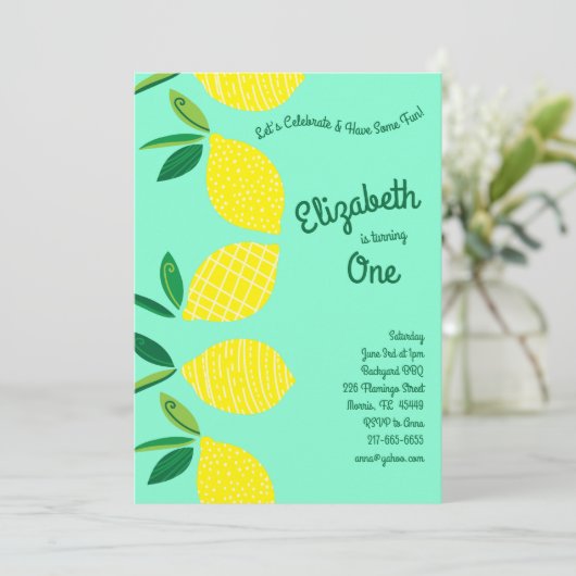 Lekkere Fruitige Cute Kids 1e Verjaardagsfeestje Kaart (Staand voorkant)