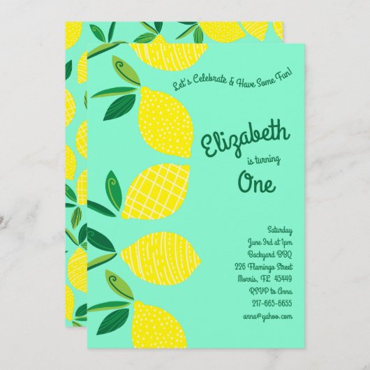 Lekkere Fruitige Cute Kids 1e Verjaardagsfeestje Kaart (Voorkant / Achterkant)