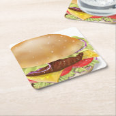 Lekkere hamburger of cheeseburger. kartonnen onderzetters (Schuin)