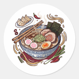 Lekkere Japanse Ramen en Gyoza Dumplings. Ronde Sticker
