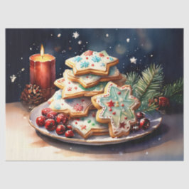 Lekkere kerstkoekjes op een feestelijke schaal dec tissuepapier