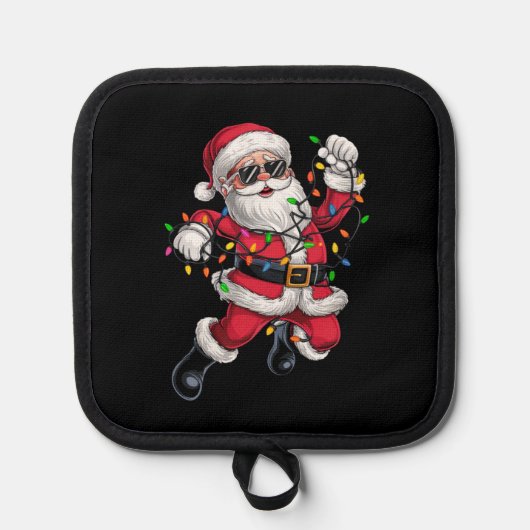 Lekkere Kerstman met Kerstverlichting Vakantie Pannenlap (Voorkant)