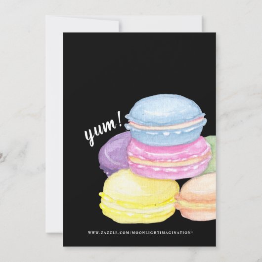 LEKKERE KLEURRIJKE MACAROONS, VERJAARDAGSFEEST KAART (Achterkant)