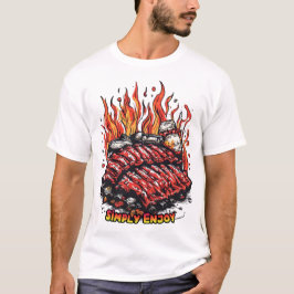 Lekkere ribben op een barbecue op een witte onderg t-shirt