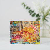 Lekkere sandwich en chips mixed media collage briefkaart (Staand voorkant)