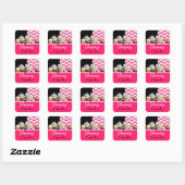 LEKKERE VERJAARDAG CUPCAKES / ROZE WITTE CHEVRON VIERKANTE STICKER (Vel)