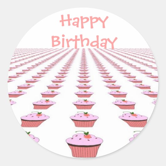 Lekkere verjaardagscupcakes ronde sticker (Voorkant)