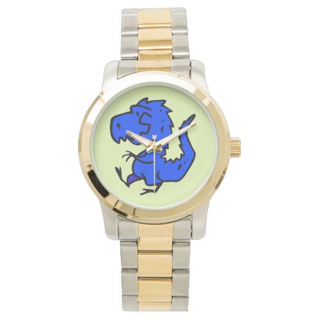 Lekkige wandblauwe dino horloge (Voorkant)