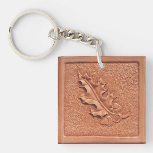 Lekleder van handgetande leder van leder Acrylveze Sleutelhanger (voorkant)