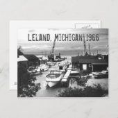 Leland Michigan Retro 1966 Leelanau Havenboten Briefkaart (Voorkant / Achterkant)